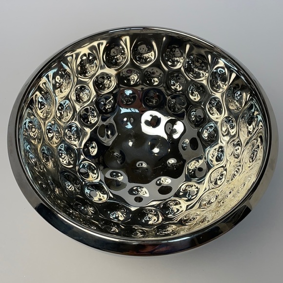 Hammered Metal Double Wall Round Decorative Bowl 9” x 5.5” - Picture 2 of 9